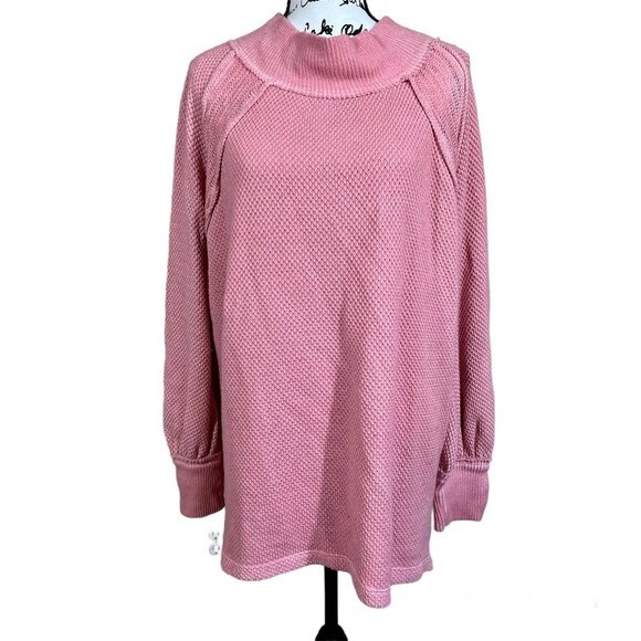 We The Free women Pink sweater waffle knit long sleeve sweater size M boho - Picture 1 of 12